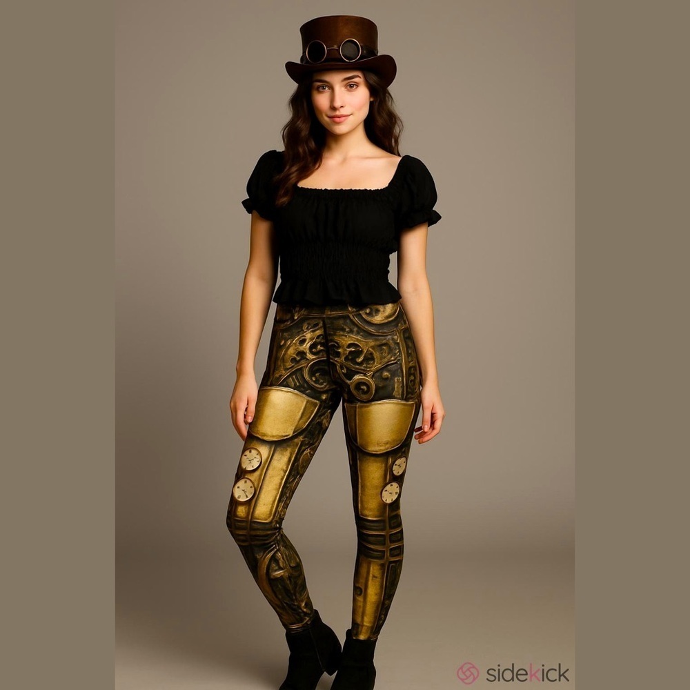 Steampunk Cosplay Outfit–Retro Print Leggings Size 10 + Pirate Wench Top L – EUC